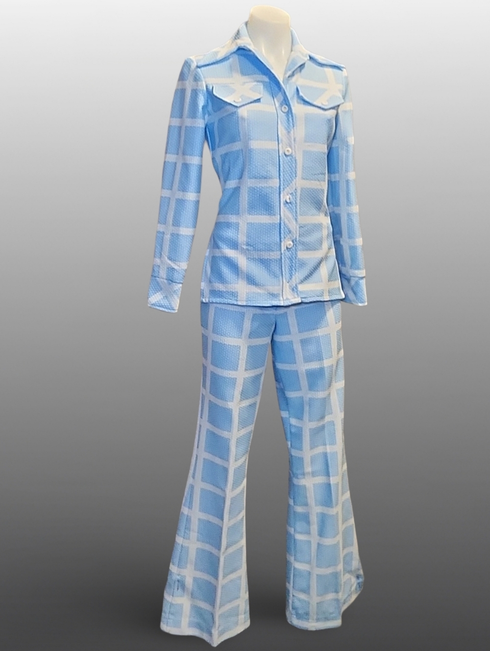 ILGWU 1970s Leisure Suit Blue White 100% Poly Vintage Original Collector's - Picture 3 of 11